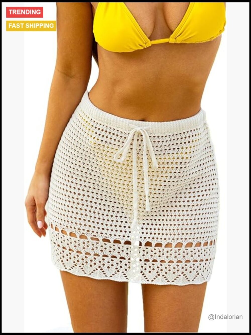 Crochet Knit Drawstring Mini Beach Cover Up Skirt for Swimwear